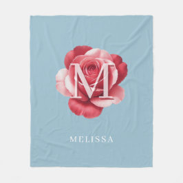 Personalisiertes Monogramm mit rosa Rose und Namen Fleecedecke