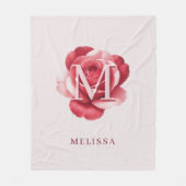 Personalisiertes Monogramm mit rosa Rose und Namen Fleecedecke (Vorderseite)