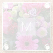 Personalisiertes Monogramm mit rosa und violetten Glasuntersetzer (Rückseite)