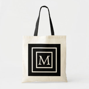 Personalisiertes Monogramm mit schwarzem Quadrat Tragetasche