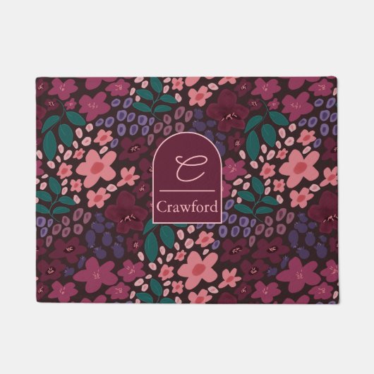 Personalisiertes Monogramm Moody Floral Fußmatte (Vorderseite)