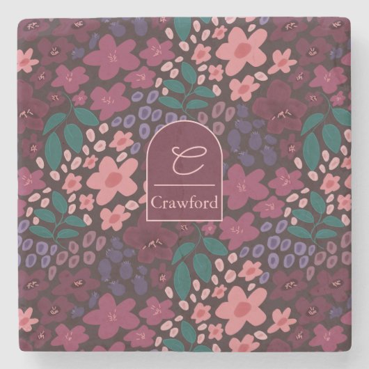Personalisiertes Monogramm Moody Floral Steinuntersetzer (Vorderseite)