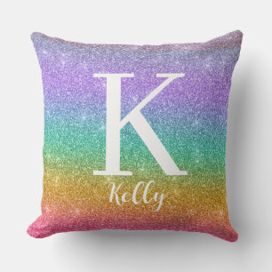 Personalisiertes Monogramm Name Faux Glitter Farbi Kissen