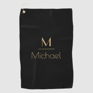 Personalisiertes Monogramm   Name Schwarz & Gold Golfhandtuch