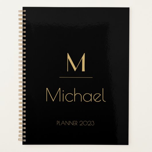 Personalisiertes Monogramm | Name Schwarz & Gold  Planer (Vorderseite)