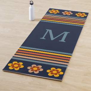 Personalisiertes Monogramm Navy Blau retro floral Yogamatte