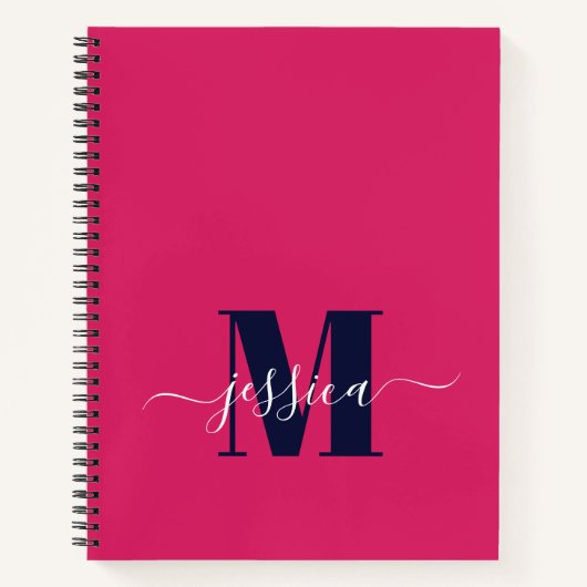 Personalisiertes Monogramm-Notebook mit Hot-Pink u Notizblock (Vorderseite)