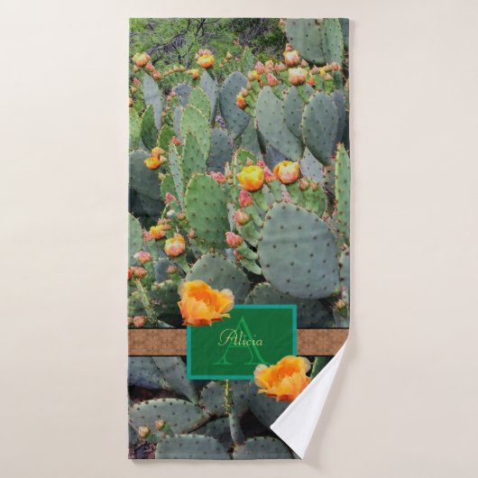 Personalisiertes Monogramm Orange Prickly Pear Cac Badehandtuch (Badehandtuch)
