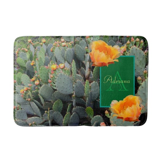 Personalisiertes Monogramm Orange Prickly Pear Cac Badematte (Vorderseite)