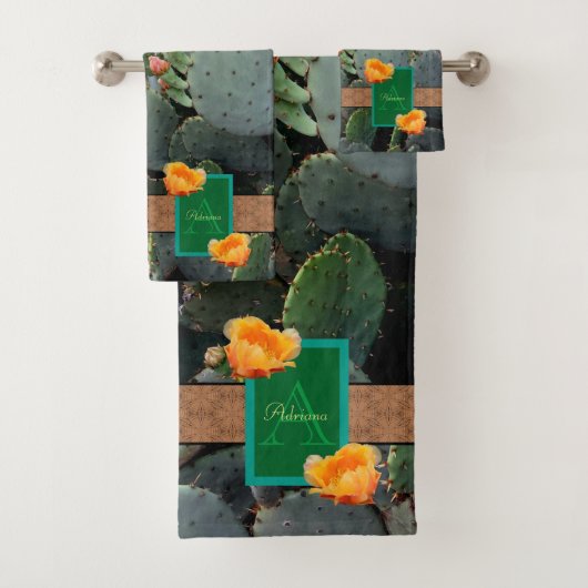 Personalisiertes Monogramm Orange Prickly Pear Cac Badhandtuch Set (Insitu)