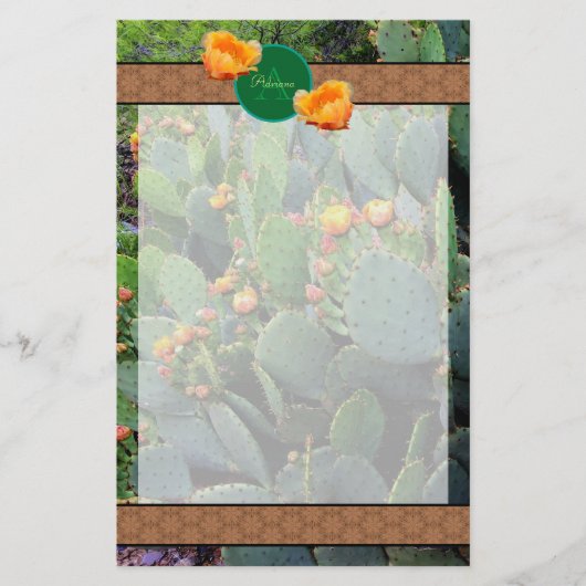 Personalisiertes Monogramm Orange Prickly Pear Cac Briefpapier (Vorderseite)