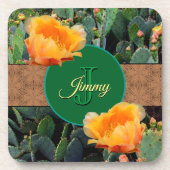 Personalisiertes Monogramm Orange Prickly Pear Cac Getränkeuntersetzer (Vorderseite)
