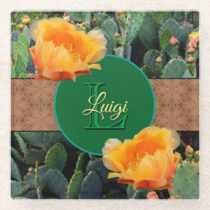 Personalisiertes Monogramm Orange Prickly Pear Cac Glasuntersetzer