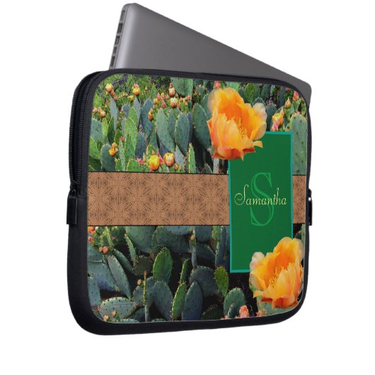 Personalisiertes Monogramm Orange Prickly Pear Cac Laptopschutzhülle (Vorne Rechts)