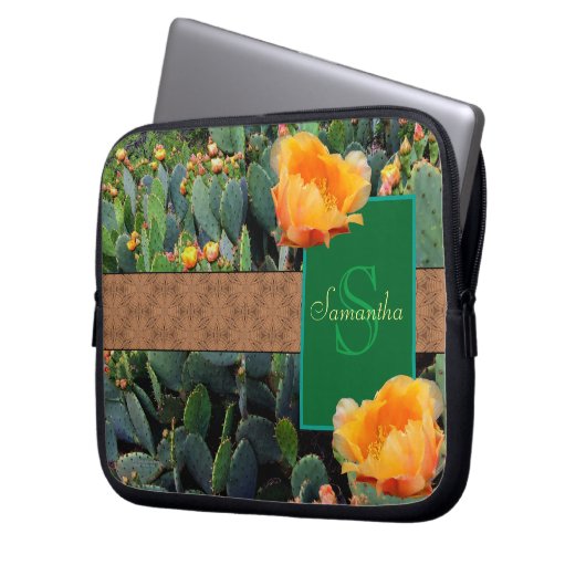 Personalisiertes Monogramm Orange Prickly Pear Cac Laptopschutzhülle (Vorderseite Links)