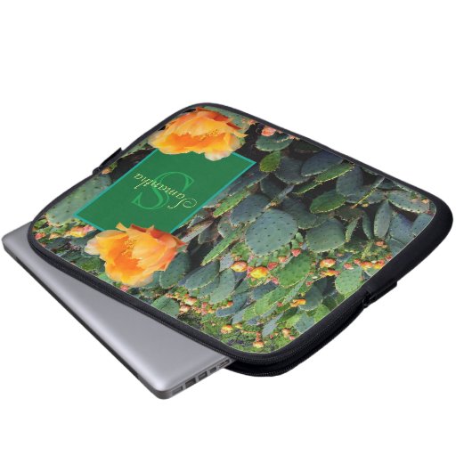 Personalisiertes Monogramm Orange Prickly Pear Cac Laptopschutzhülle (Vorne Knopf)