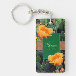 Personalisiertes Monogramm Orange Prickly Pear Cac Schlüsselanhänger