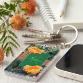 Personalisiertes Monogramm Orange Prickly Pear Cac Schlüsselanhänger (Vorderseite rechts)
