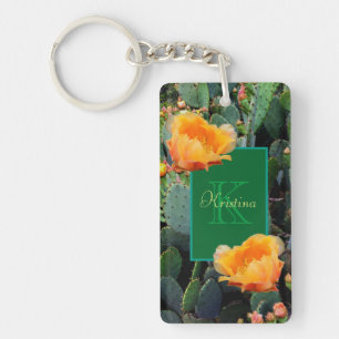 Personalisiertes Monogramm Orange Prickly Pear Cac Schlüsselanhänger