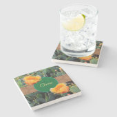 Personalisiertes Monogramm Orange Prickly Pear Cac Steinuntersetzer (Seitenansicht)