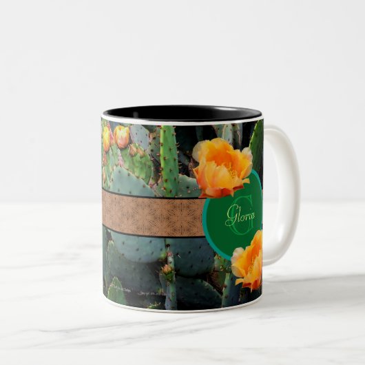 Personalisiertes Monogramm Orange Prickly Pear Cac Zweifarbige Tasse (VorderseiteRechts)