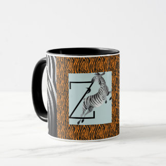 Personalisiertes monogramm orangefarbenes Zebrastr Tasse