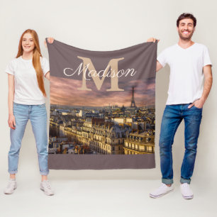 Personalisiertes Monogramm Paris Frankreich Eiffel Fleecedecke