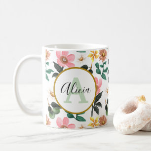 Personalisiertes Monogramm Pastell-Frühlingsfloren Kaffeetasse