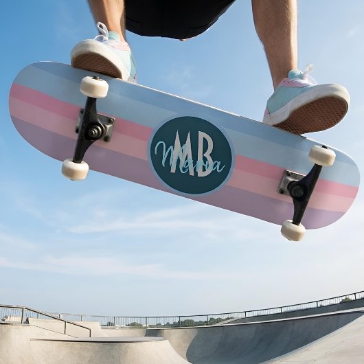 Personalisiertes Monogramm Pastellrosa & Blaue Str Skateboard