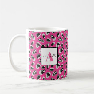 Personalisiertes Monogramm Pink Leopard Print Must Kaffeetasse