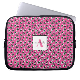 Personalisiertes Monogramm Pink Leopard Print Must Laptopschutzhülle
