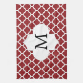 Personalisiertes Monogramm Quatrefolie rot und wei Küchentuch (Vertikal)