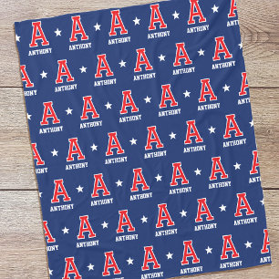 Personalisiertes Monogramm Retro Varsity Navy Rot Fleecedecke