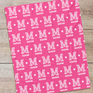 Personalisiertes Monogramm Retro-Varsity-Rosa Fleecedecke