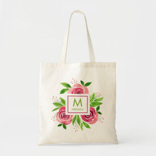 Personalisiertes Monogramm Rosa Floral Tragetasche