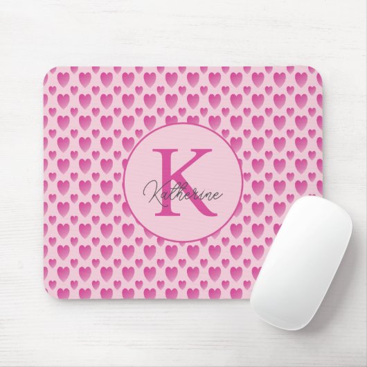Personalisiertes Monogramm rosa Herzen Mousepad (Mit Mouse)