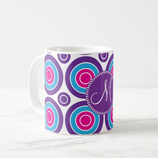 Personalisiertes Monogramm-Rosa-lila Kreis-Muster Kaffeetasse (Vorderseite Links)