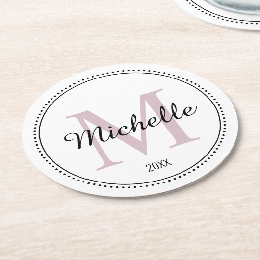 Personalisiertes Monogramm Rosa Runder Pappuntersetzer (Angewinkelt)