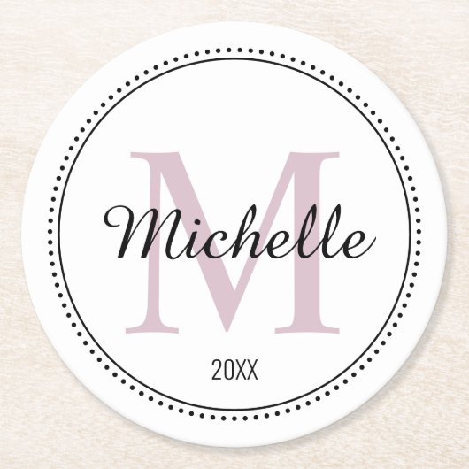 Personalisiertes Monogramm Rosa Runder Pappuntersetzer (Vorderseite)
