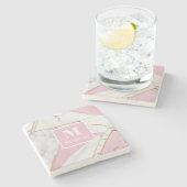 Personalisiertes Monogramm Rosa und Gold-Marmor Steinuntersetzer (Seitenansicht)