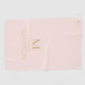 Personalisiertes Monogramm, rosa und goldfarben |  Golfhandtuch (Horizontal)