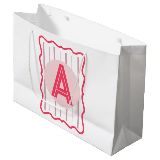 Personalisiertes Monogramm Rosa Wellenrand Große Geschenktüte (Vorderseite Schrägansicht)