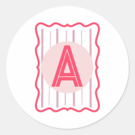 Personalisiertes Monogramm Rosa Wellenrand Runder Aufkleber