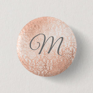 Personalisiertes Monogramm Roségold Damast Button
