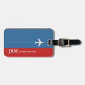 personalisiertes Monogramm Rot/Blau/Flugzeug Gepäckanhänger (Vorderseite horizontal)