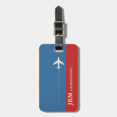 personalisiertes Monogramm Rot/Blau/Flugzeug Gepäckanhänger (Vorderseite vertikal)