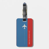 personalisiertes Monogramm Rot/Blau/Flugzeug Gepäckanhänger (Rückseite vertikal)