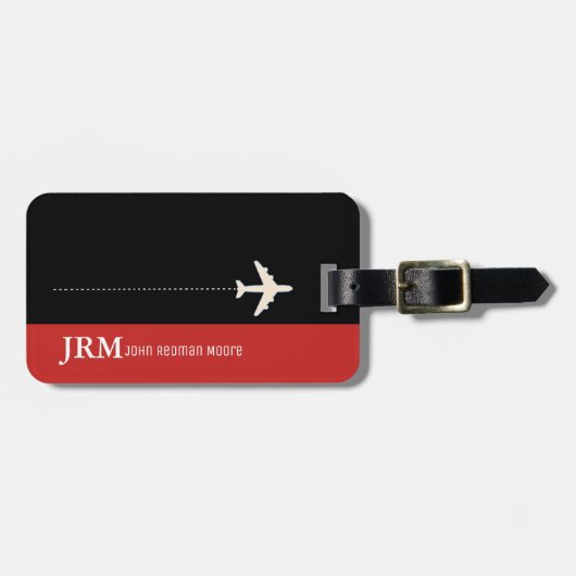 Personalisiertes Monogramm Rot / Flugzeug Gepäckanhänger (Vorderseite horizontal)