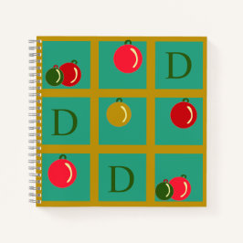 Personalisiertes Monogramm Rot Grün, Gold Ornament Notizblock