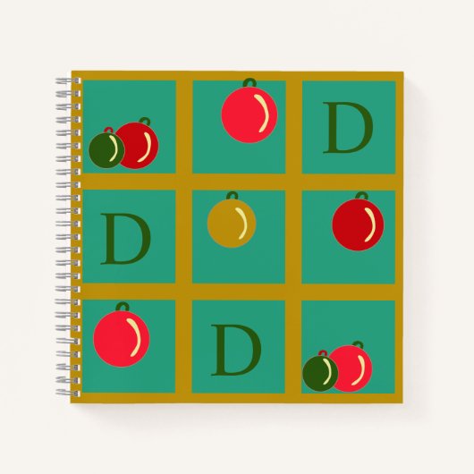 Personalisiertes Monogramm Rot Grün, Gold Ornament Notizblock (Vorderseite)